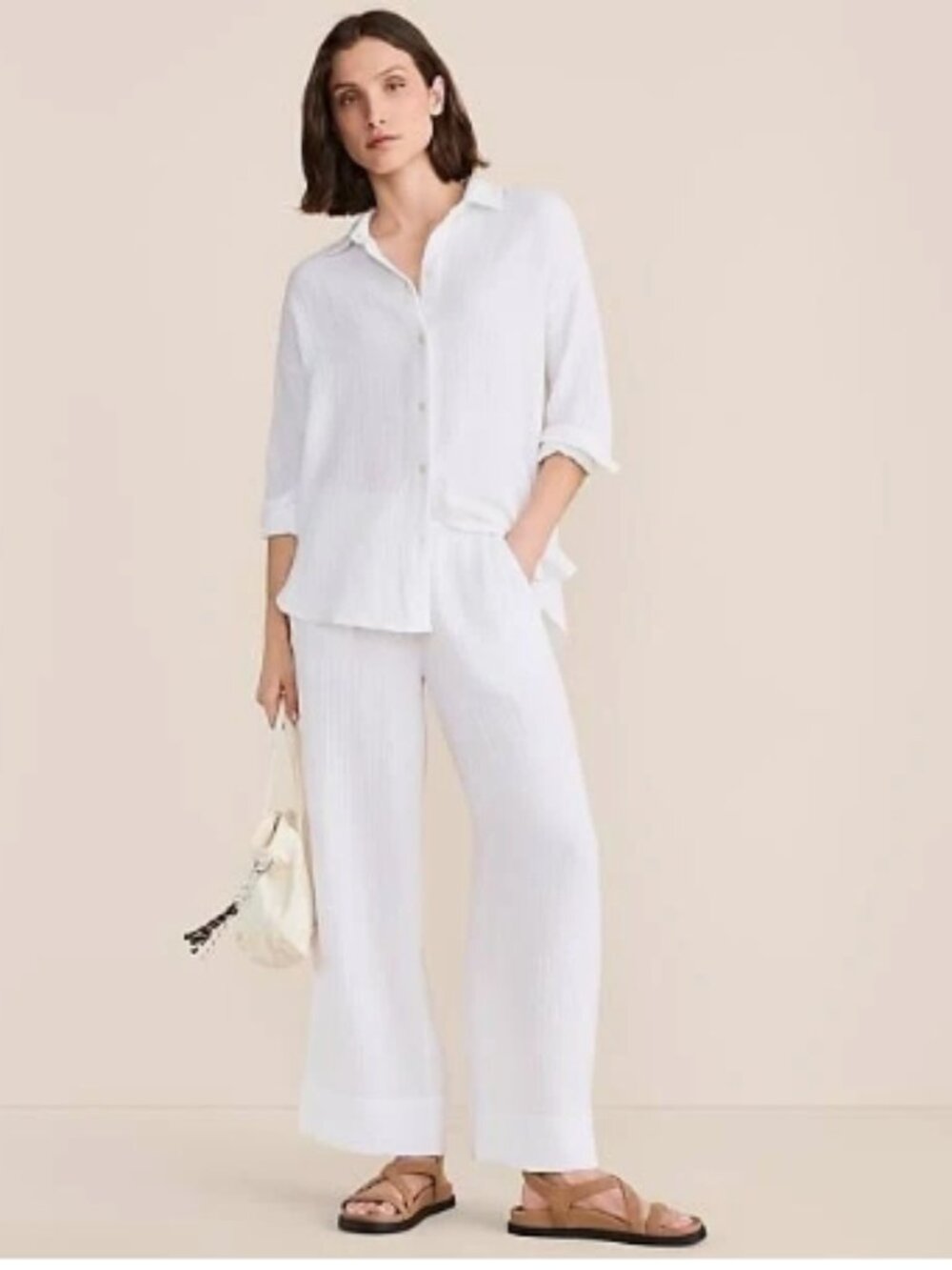 Lou & Grey White Triple Cloth Wide Leg Pants